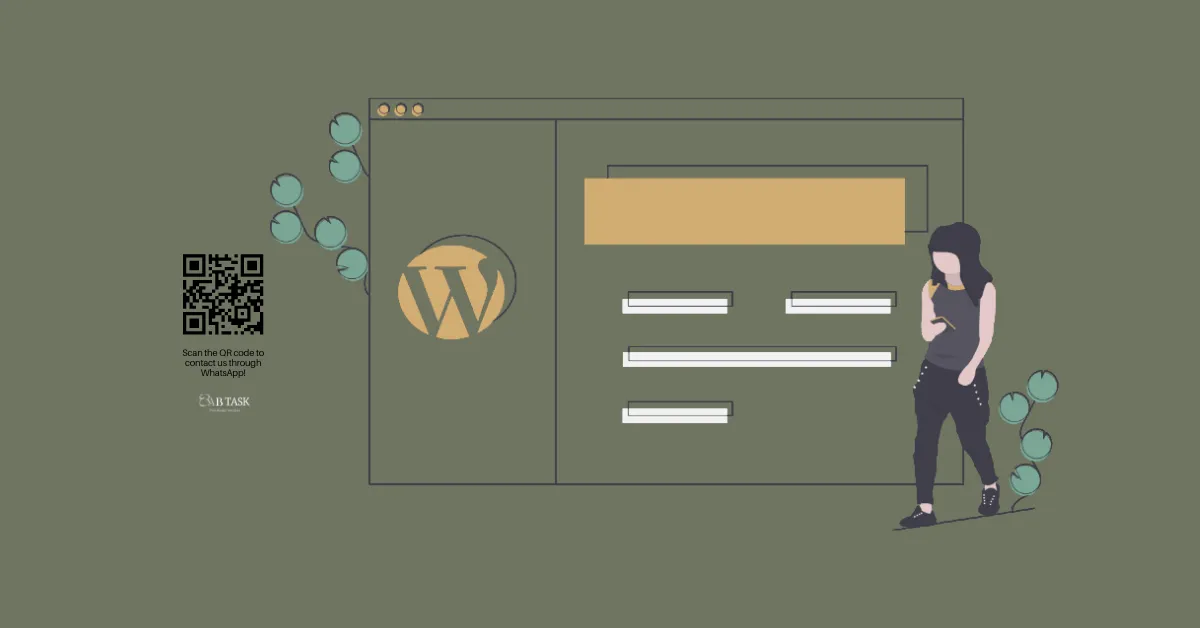 صورة بها فتاة تعمل علي الموبايل وبجانبها موقع مصمم بالوردبريس وترمز الي طرق الربح من مدونة ووردبريس